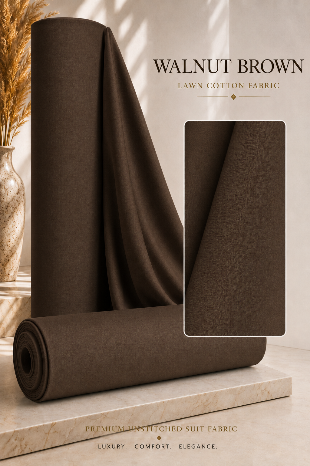 CHOCOLATE BROWN LAWN COTTON - MFUFLC04 — image 1