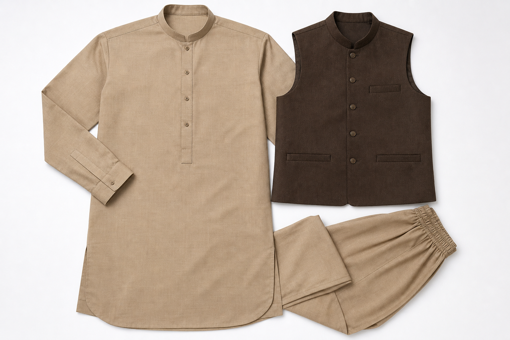 Mark Fashion Premium Kameez Shalwar & Waistcoat — Mark Fashion mannequin product photo 4