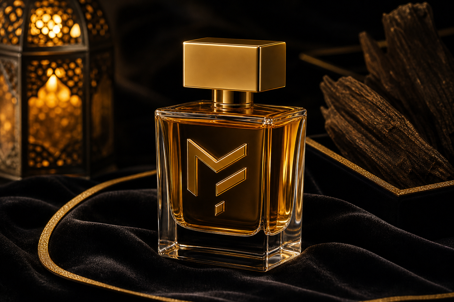 Mark Fashion Signature Perfume — luxury fragrance product photo, Velvet angle