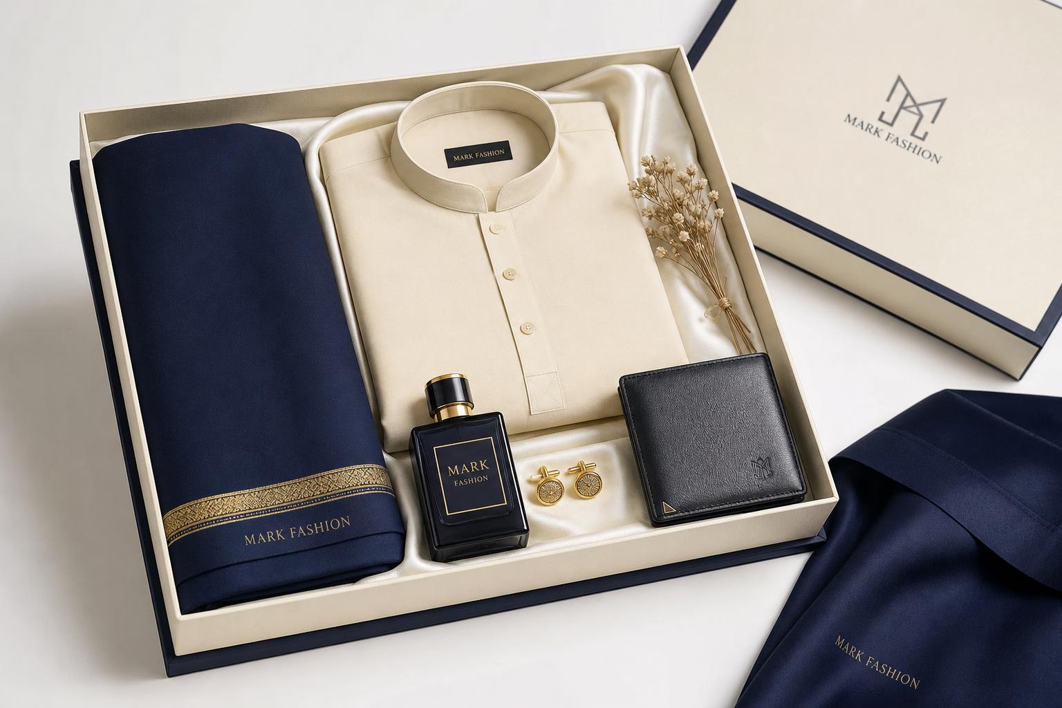 Mark Fashion corporate gift set — ready-to-wear, unstitched fabrics and fragrances